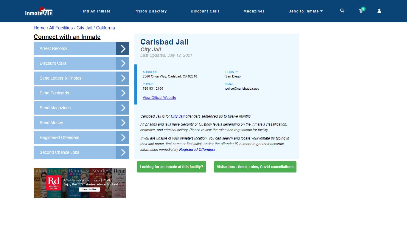 Carlsbad Jail | Inmate Locator