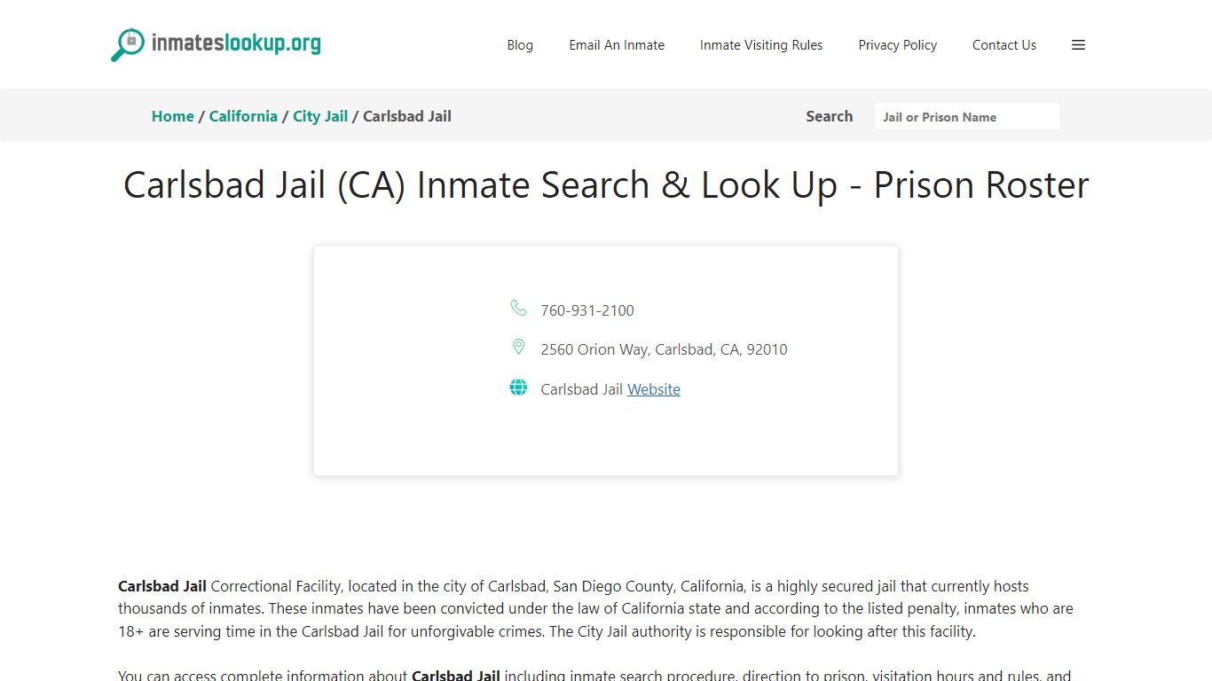 Carlsbad Jail (CA) Inmate Search & Look Up - Prison Roster