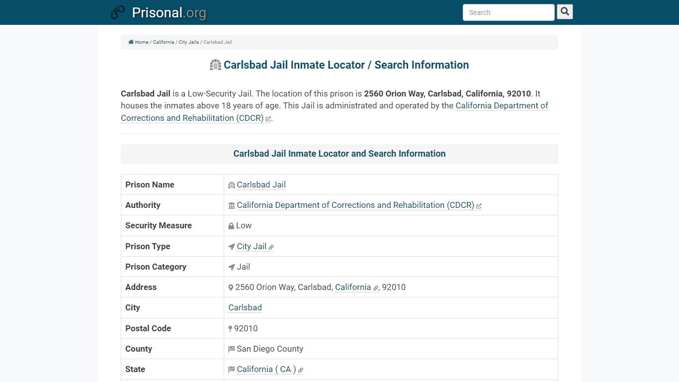 Carlsbad Jail-Inmate Locator/Search Info, Phone, Fax, Email, Visiting ...